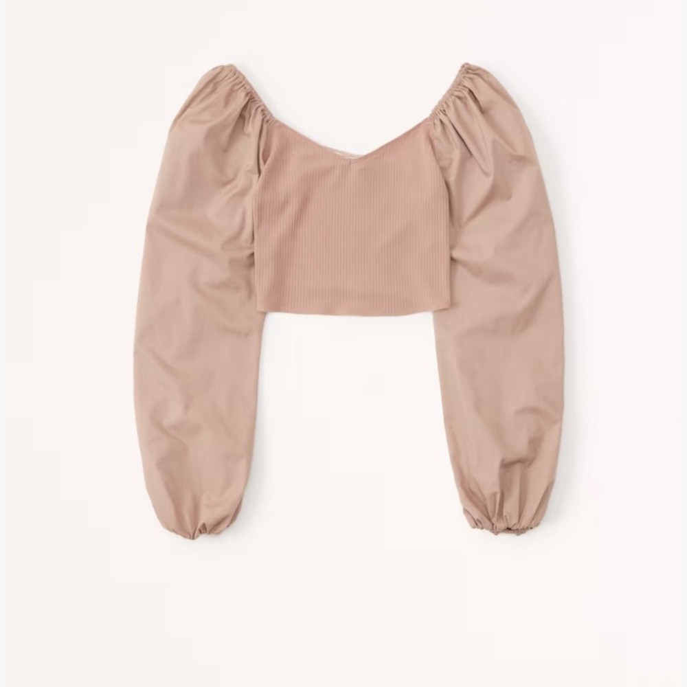 Abercrombie long sleeve mix fabric puff sleeve top